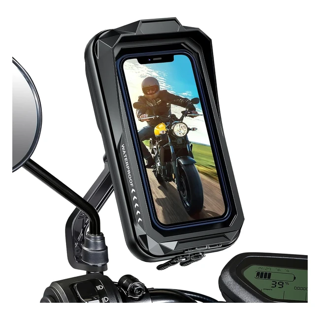 Waterproof Motorcycle Phone Mount 360 Rotatable Holder BTNEEU-70 Touch Screen Sun Visor Anti-Shake Mirror
