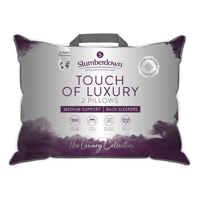 Slumberdown Touch of Luxury White Pillows 2 Pack Medium Support - Back and Side Sleepers