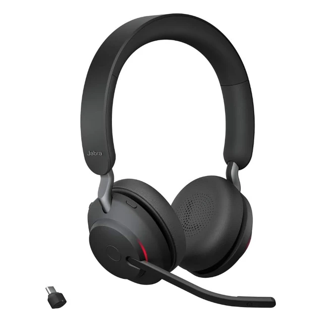 Jabra Evolve2 65 Wireless PC Headset - Noise Cancelling - UCCertified - Stereo Headphones - Longlasting Battery - USB-C Bluetooth Adapter - Black