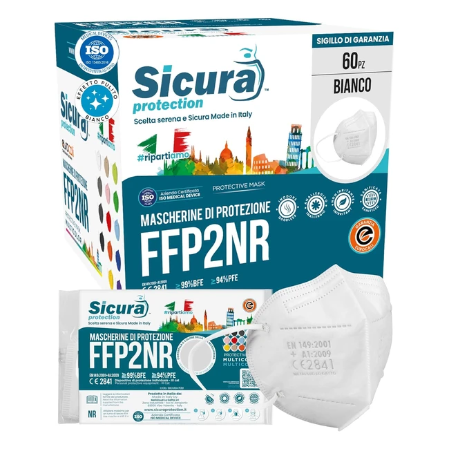 Mascherine FFP2 Bianche Sicura Protection - BFE 99 - Made in Italy - Certificata - Effetto Pulito e Sigillata