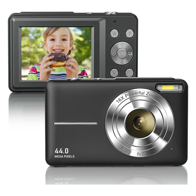 Compact Digital Camera FHD 1080P 44MP Rechargeable LCD 16x Zoom Mini Vintage Camera