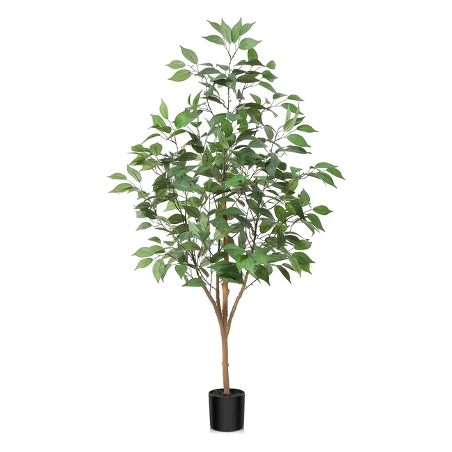 Fopamtri Artificial Ficus Tree 120cm Tall - Natural Wood Trunk & Lifelike Leaves - Home Office Garden Decoration