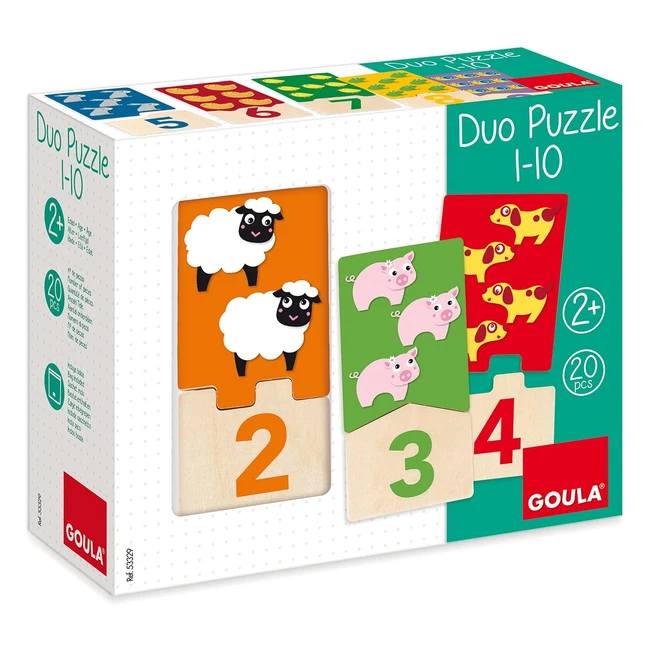 Goula Puzzle Bambini Multicolore 53329 - 10 Numeri in Legno - Sistema Colourcorr