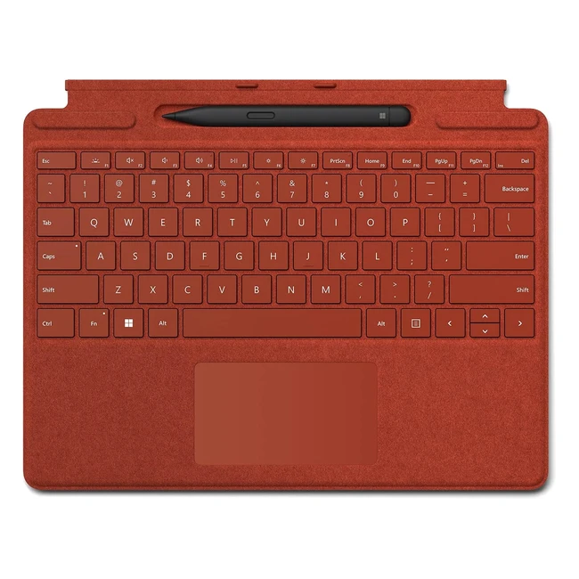 Microsoft Surface Pro 9 8 or X Signature Type Cover Red and Slim Pen 2 Black Bundle - Ultra Slim Keyboard with Windows Shortcuts and Backlit Glass Trackpad