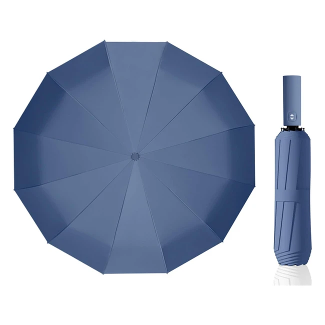 Maibar Men Umbrella Windproof Strong 24 Ribs Waterproof Folding Travel Umbrellas - Deep Blue