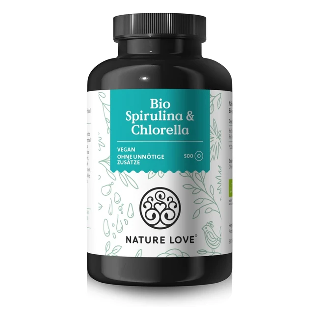 Nature Love Bio Spirulina & Bio Chlorella - 3000mg pro Tagesdosis - 500 Tabletten - Hochdosiert & Vegan