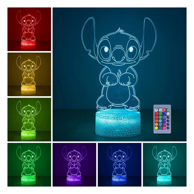 Hoofun Lampe Stitch Veilleuse Enfant Lilo et Stitch 3D LED 16 Couleurs 4 Modes