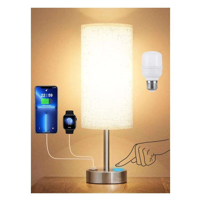 Bedside Lamps Touch Lamp USB Charging 3-Way Dimmable Table Lamp - Small Lamp for