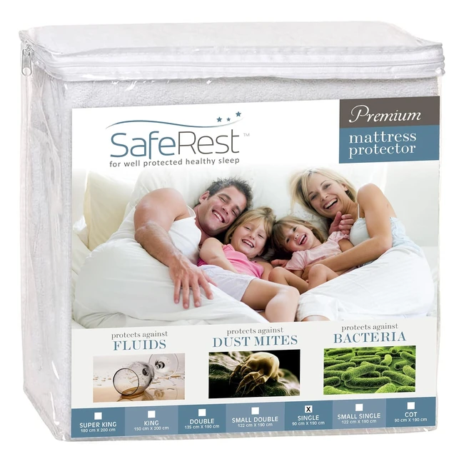Saferest Waterproof Mattress Protector Fitted Single Size 90x190cm - Breathable 