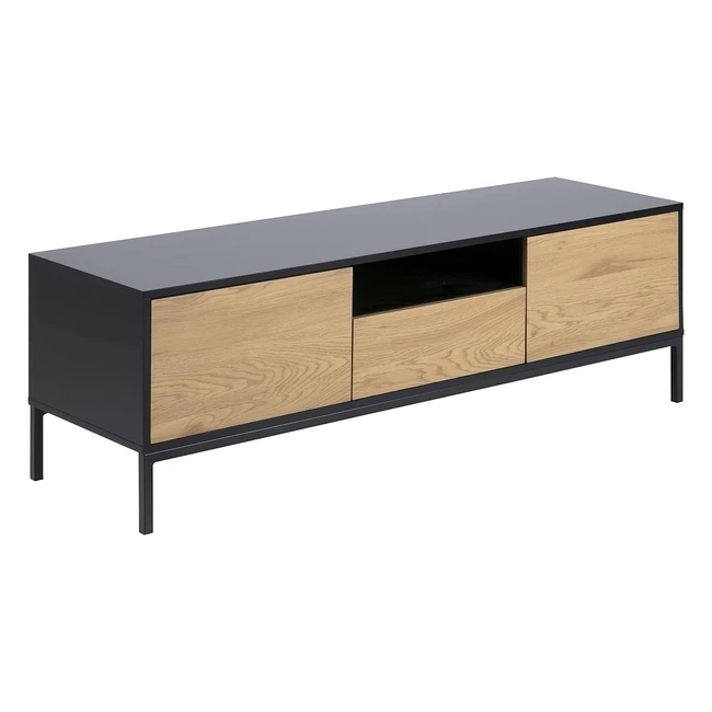 AC Design Möbel JRN TV-Tisch mit 2 Türen und 1 Schublade H 45 x B 140 x 40 cm Wildeiche-Look Schwarz Holz/Metall Packung mit 1