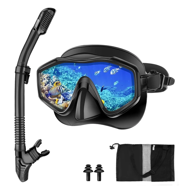 Immver Snorkel Set Adults  Antifog Panoramic View Mask  Tempered Glass  Dry S