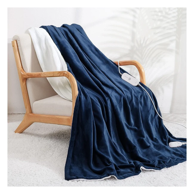 CureCure Electric Heated Blanket Throw 130x180cm Blue White | 9 Hrs Auto Off | 4 Heat Settings
