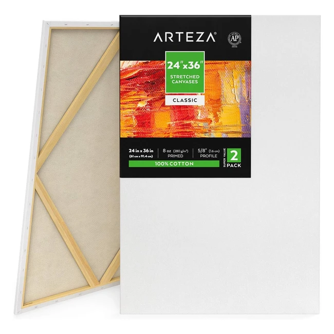 Arteza Stretched Canvas 61x914 cm 8oz Gesso Primed Pack of 2 - Large Cotton Canvases for Acrylic Painting
