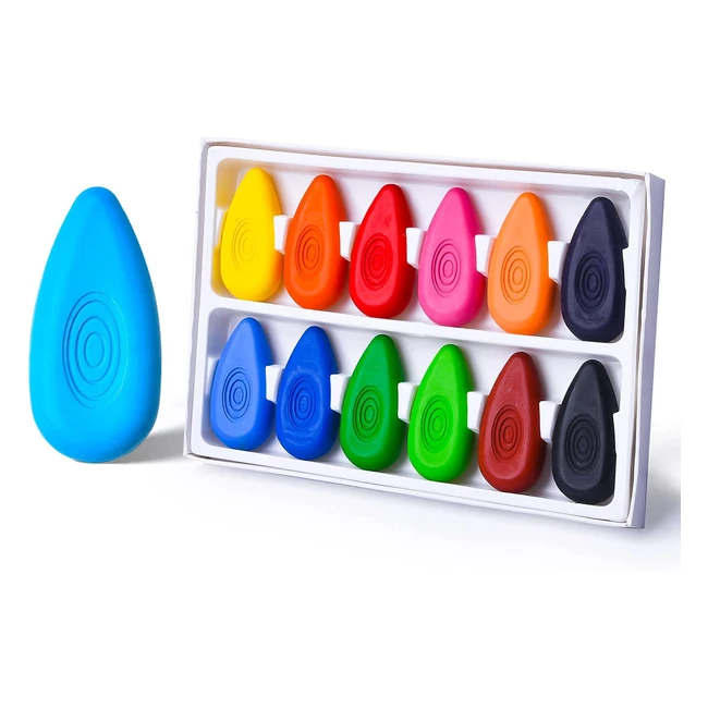 Four Candies 12 Colors Jumbo Crayons for Kids - Non-Toxic Washable Waterdrop Shape Crayons