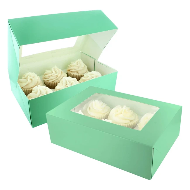 Baked with Love 612 Cupcake Box Twin Pack - Jade Cupcake Boxes - Dual Insert - Pack of 2 Green Boxes
