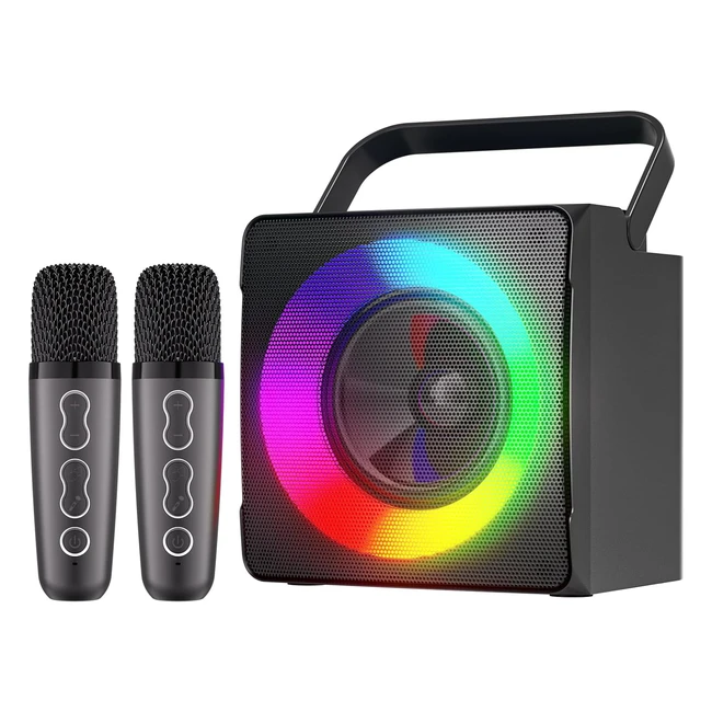 Ankuka Machine Karaok Enceinte Karaok Bluetooth Portable avec 2 Microphones Sans Fil et Lumires Dynamiques - Noir