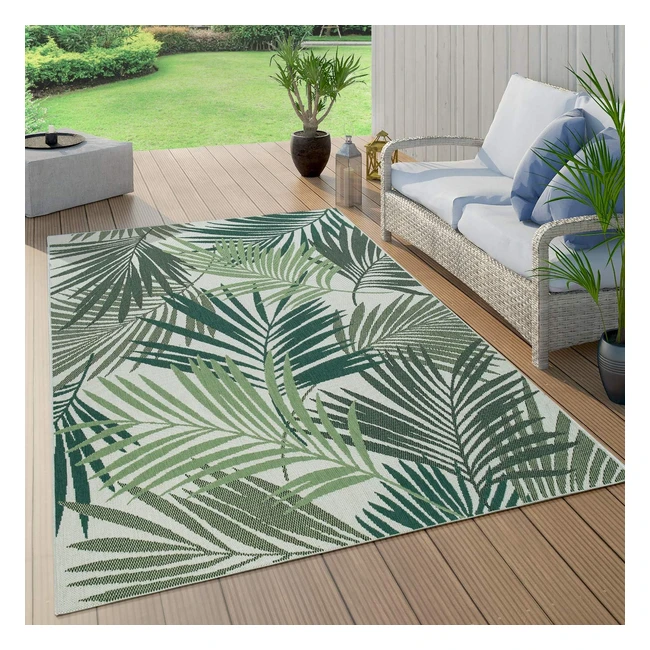 PACO HOME Outdoor Teppich witterungsbeständiger Teppich für Flur Balkon mit Palmen Dschungel Blumenmuster grün schwarz 100x200 cm