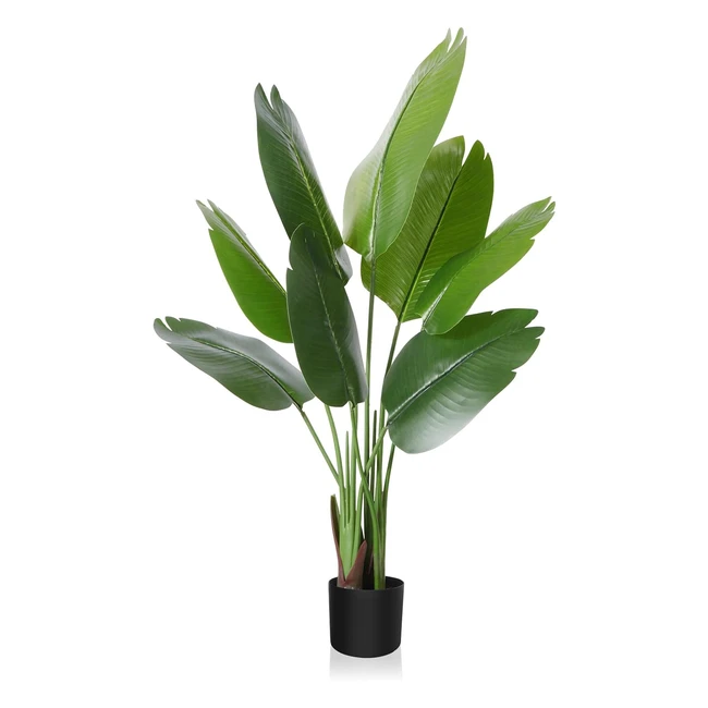 Crosofmi Artificial Bird of Paradise Plant 120cm - Fake Tropical Palm Tree with 8 Leaves - Perfect Faux Plants in Pot - Indoor Outdoor House Home Office Modern Decoration - Housewarming Gift - 1 Pack