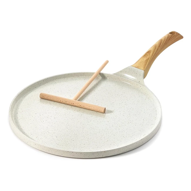 Sensarte Flachpfanne für Crêpes Omeletts Pfannkuchen mit Schweizer Granit-Antihaftbeschichtung Bakelitgriff Induktion geeignet PFOA-frei 26 cm Weiß