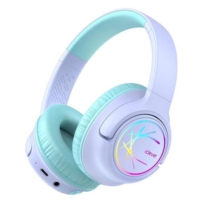 iClever Kinder Bluetooth Kopfhörer LED Lichter 748594 Lautstärkebegrenzung 43 Stunden Spielzeit Stereo Sound Type-C Aux Kabel Bluetooth 53 Kinder Kopfhörer für Tablet Reisen