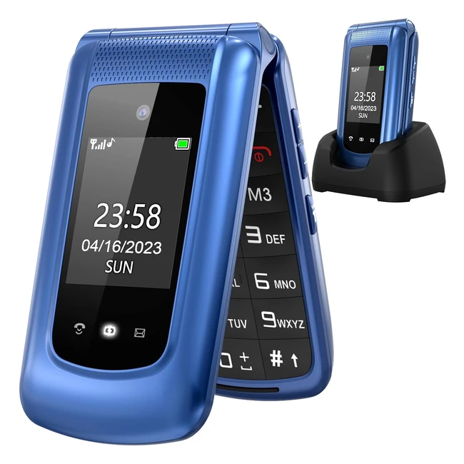 Seniorenklapphandy Uleway ohne Vertrag GSM Große Tasten SOS Notruffunktion Taschenlampe FM Radio 2,4 Zoll Dual-Display Blau
