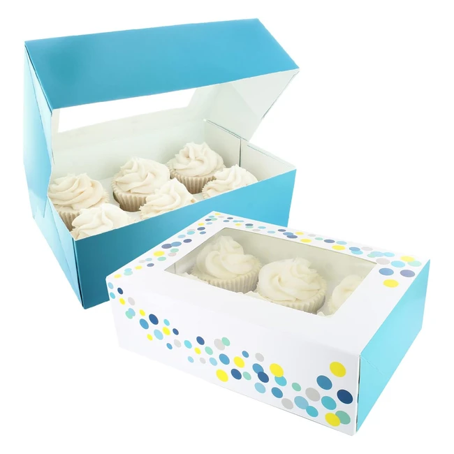 Baked with Love 612 Cupcake Box Twin Pack Teal Confetti - Carry Tasty Treats!