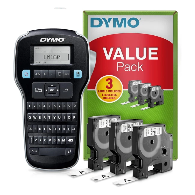 Dymo LabelManager 160 Kit Etichettatrice Portatile - Con 3 Bobine Nastro D1 - Tastiera QWERTY - Ideale per Ufficio o Casa