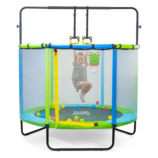 Sulives Toddler Trampoline 5ft - Safe & Stable - Adjustable Gymnastics Bars - Gift for Kids