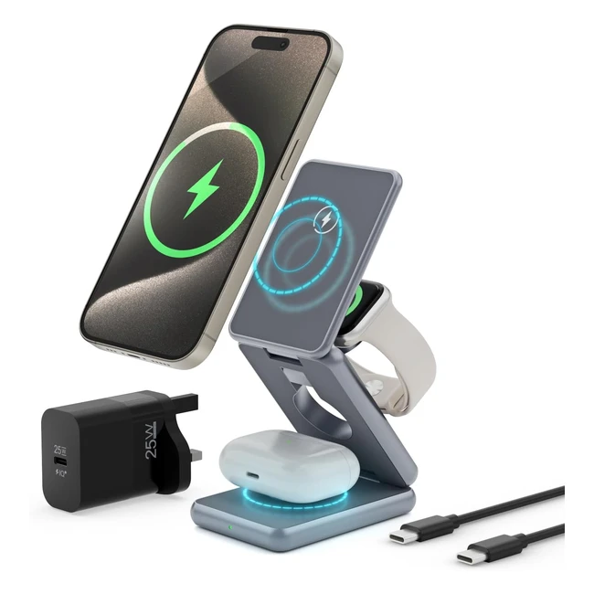 Decqle 101 Magnetic Wireless Charging Station Foldable 3 in 1 Adjustable Stand for iPhone 12131415 Apple Watch 19Ultra Airpods 23Pro