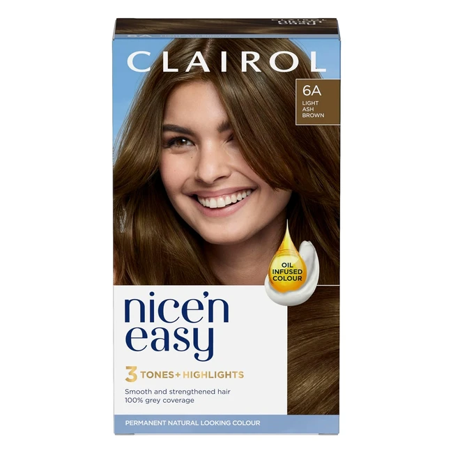 Clairol Nicen Easy Crme 6A Light Ash Brown Hair Dye - Oil Infused Permanent 
