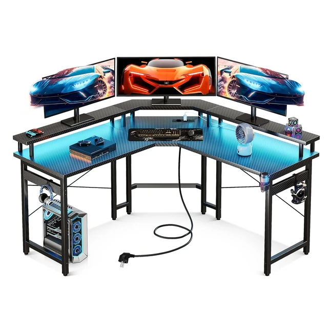 Tavolo da Gioco LED 129x129 cm - ODK - Fibra di Carbonio Nera - 2 Prese USB