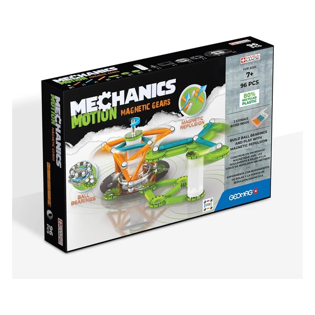 Geomag Mechanics Motion - Juego educativo y creativo para niños - Bloques magnéticos - Set de 96 piezas