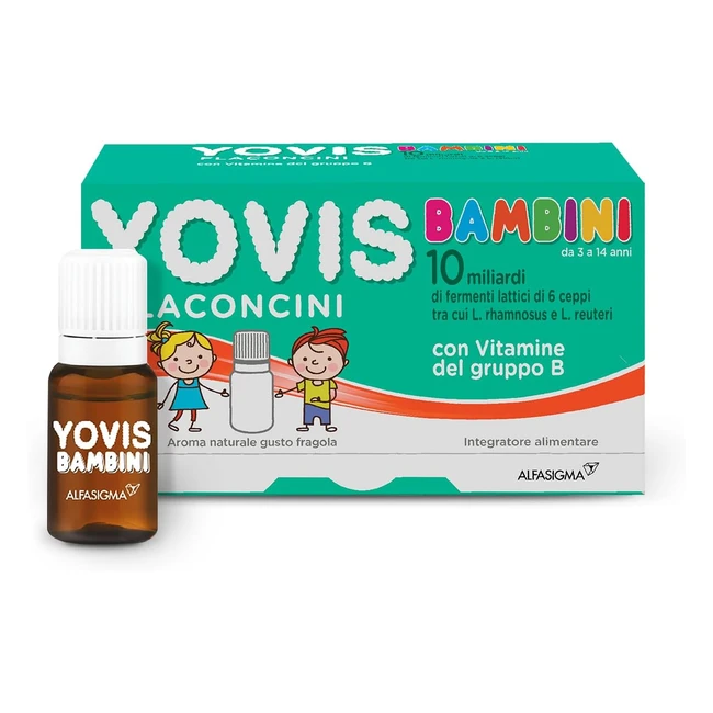 Yovis Bambini Probiotici Flaconcini Fragola - Integratore con Vitamine Gruppo B - 10 Miliardi Fermenti Lattici Vivi - 10 Flaconcini