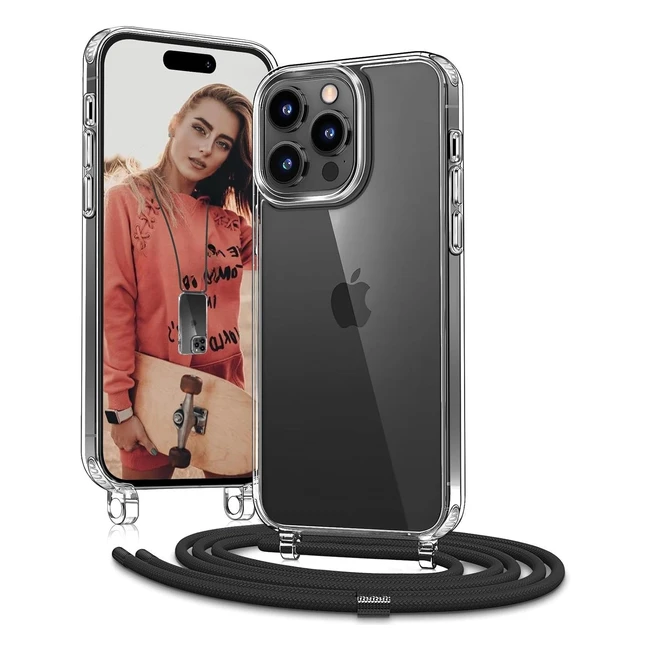 Custodia trasparente iPhone 15 Pro Max con cordino regolabile - Protezione compl