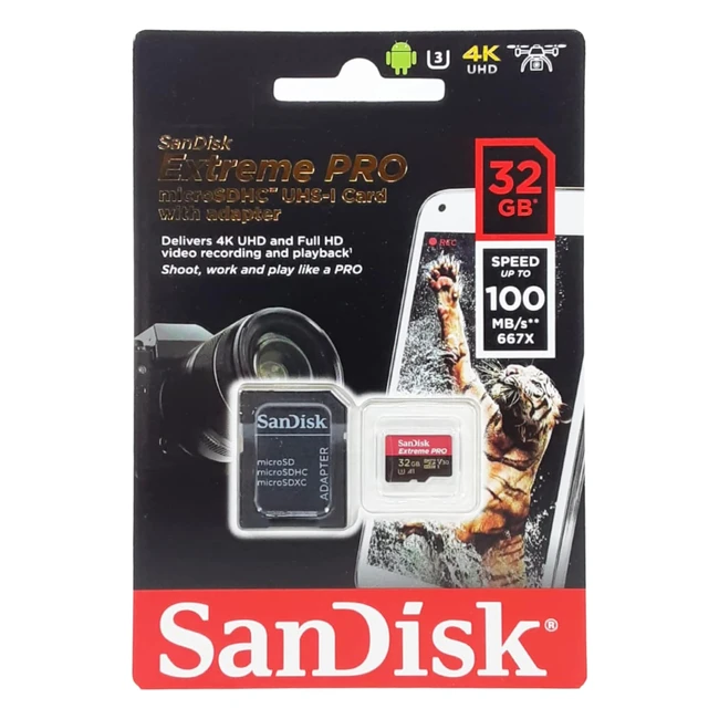 Sandisk Extreme Pro 32GB MicroSDHC UHS-I Clase 10 U3 V30 A1