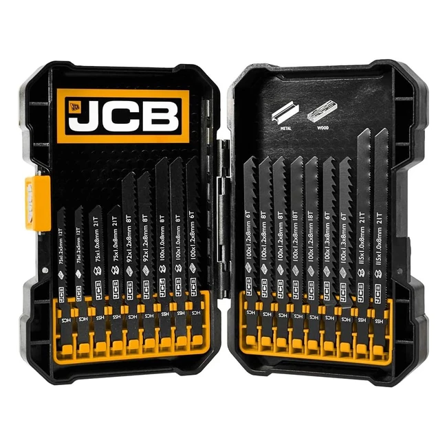 JCB 18PC Jigsaw Blade Kit - Universal Fit TShank - Versatile Blades for Wood, Metal, Laminates, and Plastics