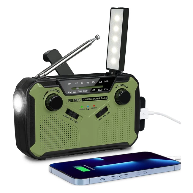 Radio Dynamo Survie Prunus J369 AMFM Radio Manivelle Solaire Portable Radio Pile