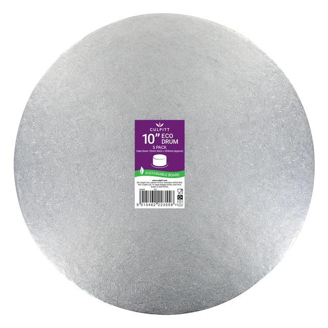 Culpitt Eco Cake Board 10 5 Pack - Silver Fern Round 10 Inch 254mm - Strong 12mm Thick