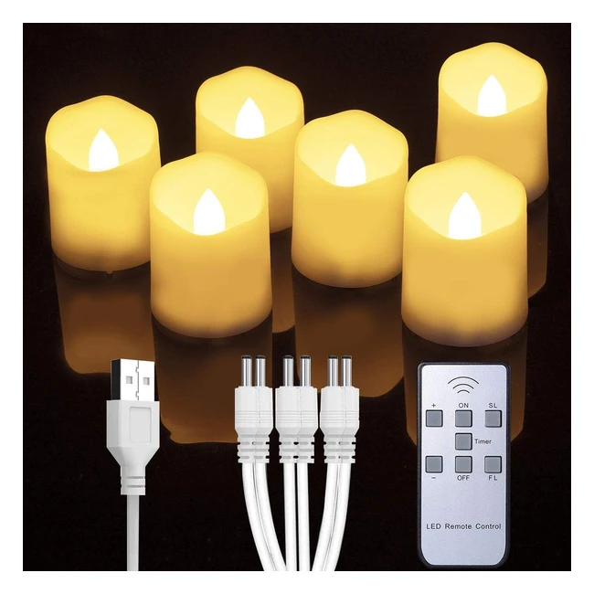 Homemory Rechargeable Flameless Tealights Votive Candles 6pcs - Remote Control - USB Charging - Warm White