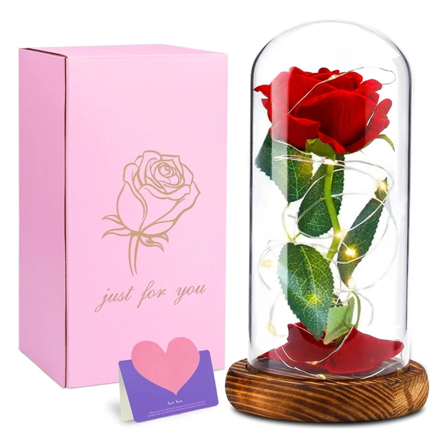 Rose Éternelle Sous Cloche Lumineuse LED - Cadeau Romantique Fête des Mères Saint-Valentin
