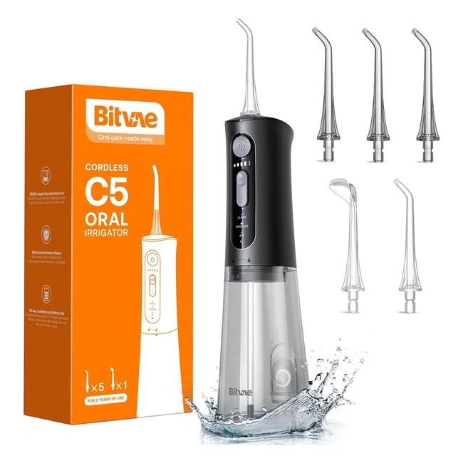 Cordless Water Flosser Bitvae C5 - 3 Modes 5 Intensities - 6 Jet Tips - USB Rechargeable