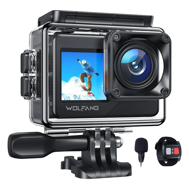 Wolfang Action Camera 4K 20MP GA120 - 40m Waterproof Dual Screen Vlogging Camera