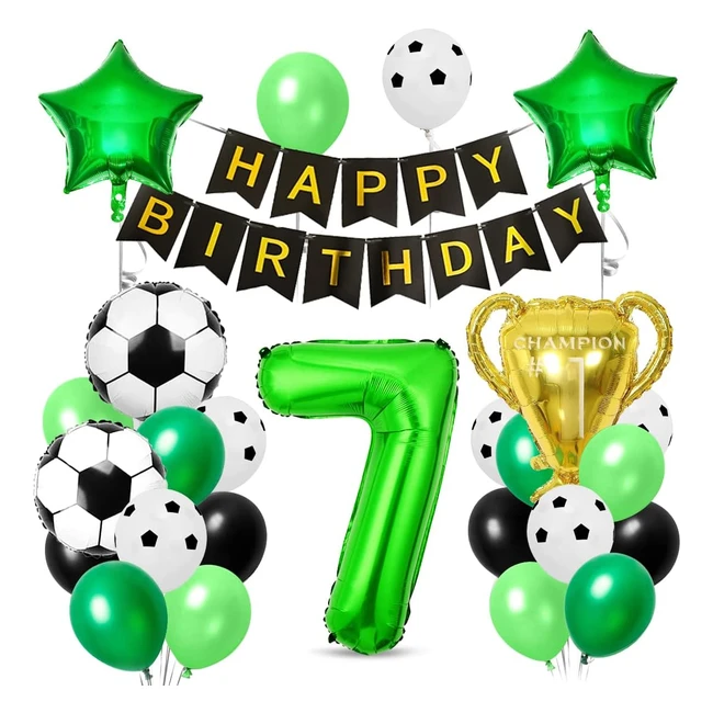 Set Compleanno Calcio 7 Anni - Palloncini Foil Trofeo Verde Nero - Decorazioni F