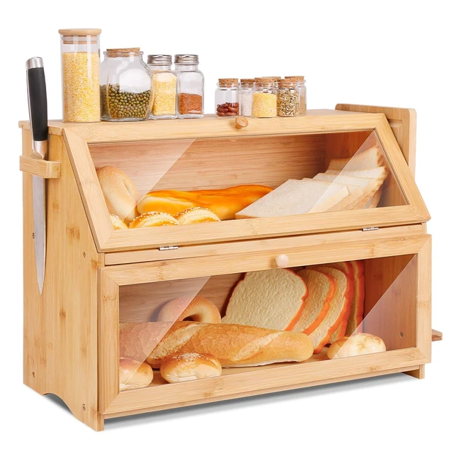 Leader Accessories Double Decker Bamboo Bread Bin  2-Layer Large Capacity  Kit