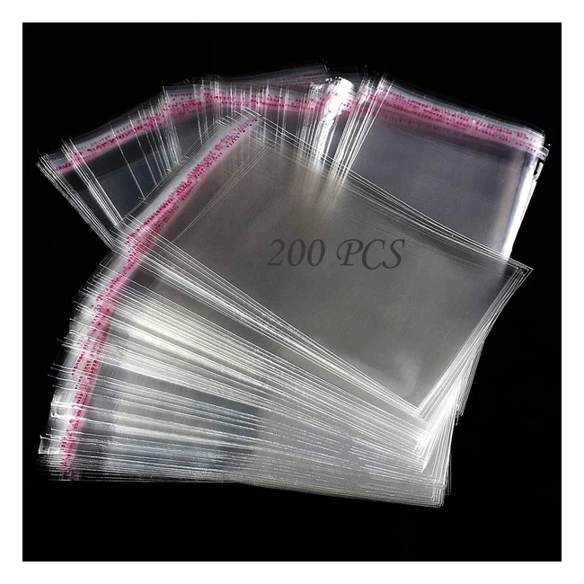 200 pezzi Buste Trasparenti Cellophane 10x143 cm Adesive con Velcro - Sacchetti Plastica Autoadesivi OPP