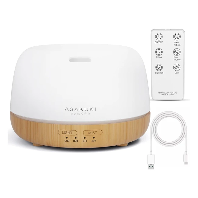 Asakuki Essential Oil Diffuser 300ml Ultrasonic Humidifier with Remote Control | Aromatherapy Diffuser | USBC Power Cord | 7 Colors LED Light