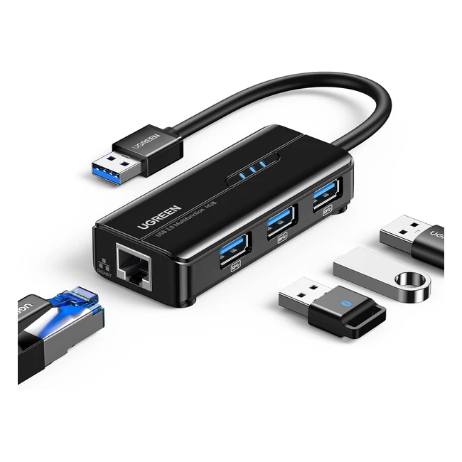 Ugreen 4 in 1 USB Hub to Ethernet Adapter Gigabit RJ45 LAN Adaptor with 3 USB 3