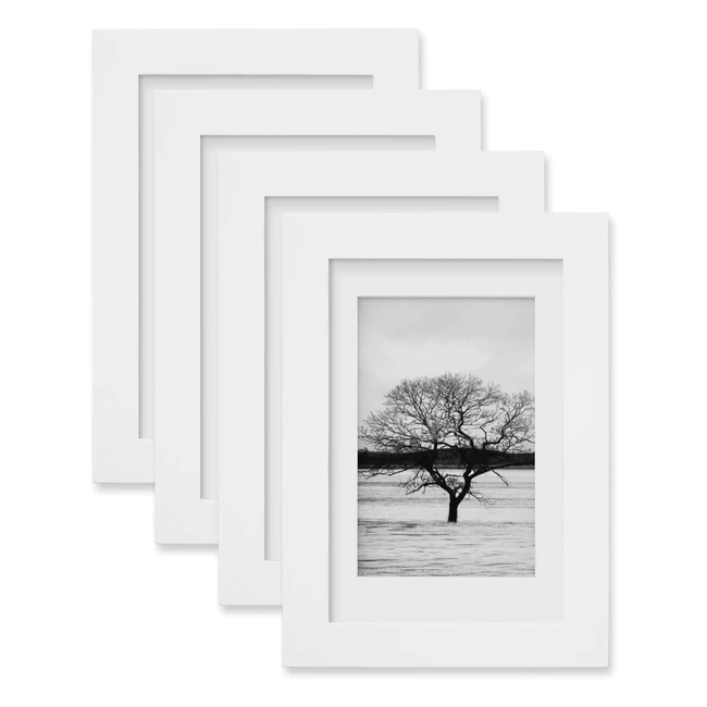 egofine 6x4 White Photo Frames Set of 4  Solid Wood  Matted for 4x6 Pictures 