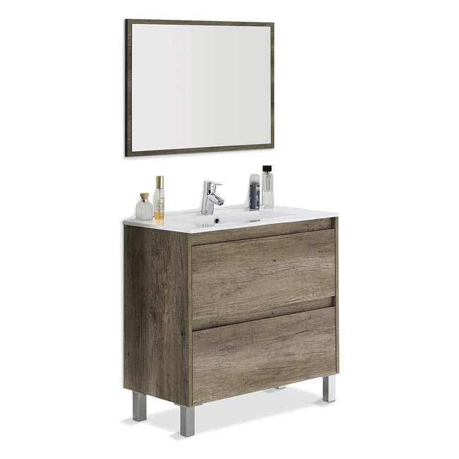 Mueble de baño Dakota 80x80x45 cm - Arkimobel 305040H - Dos cajones y espejo - Color Nordik