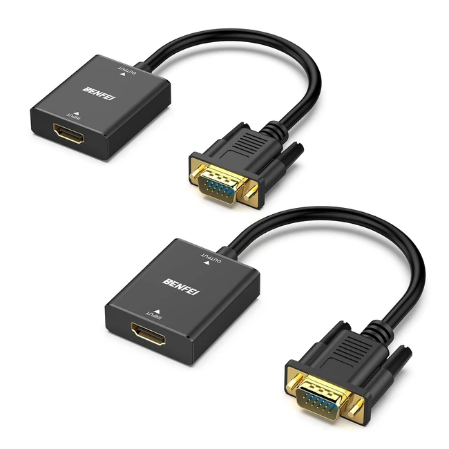 Benfei Lot de 2 Adaptateurs HDMI vers VGA - HDMI Femelle vers VGA Mâle avec Prise Audio 3.5mm - Compatible avec Clé TV, Ordinateur, Portable